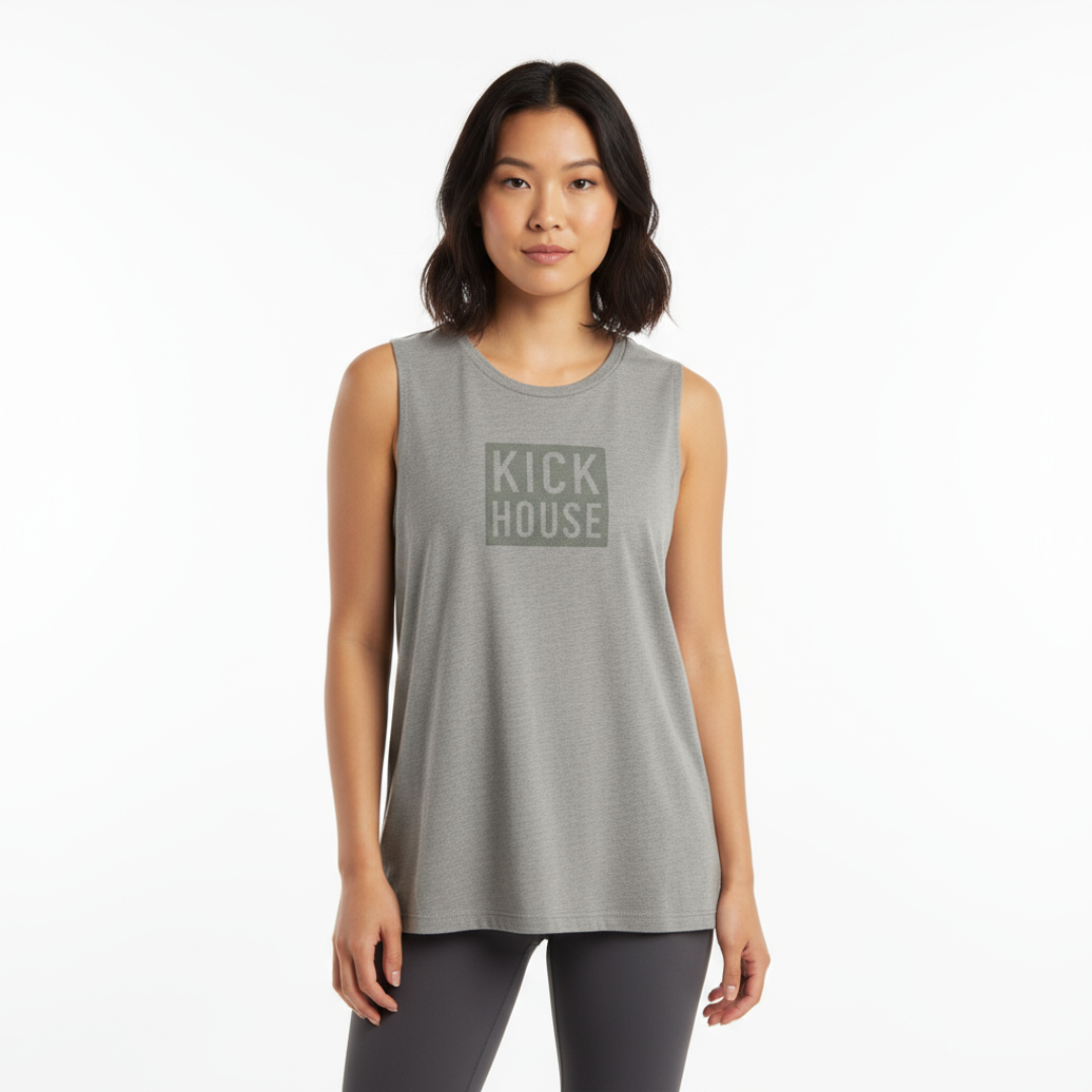 Stacked Logo Women's Flowy Muscle Tank Kickhouse Boxing