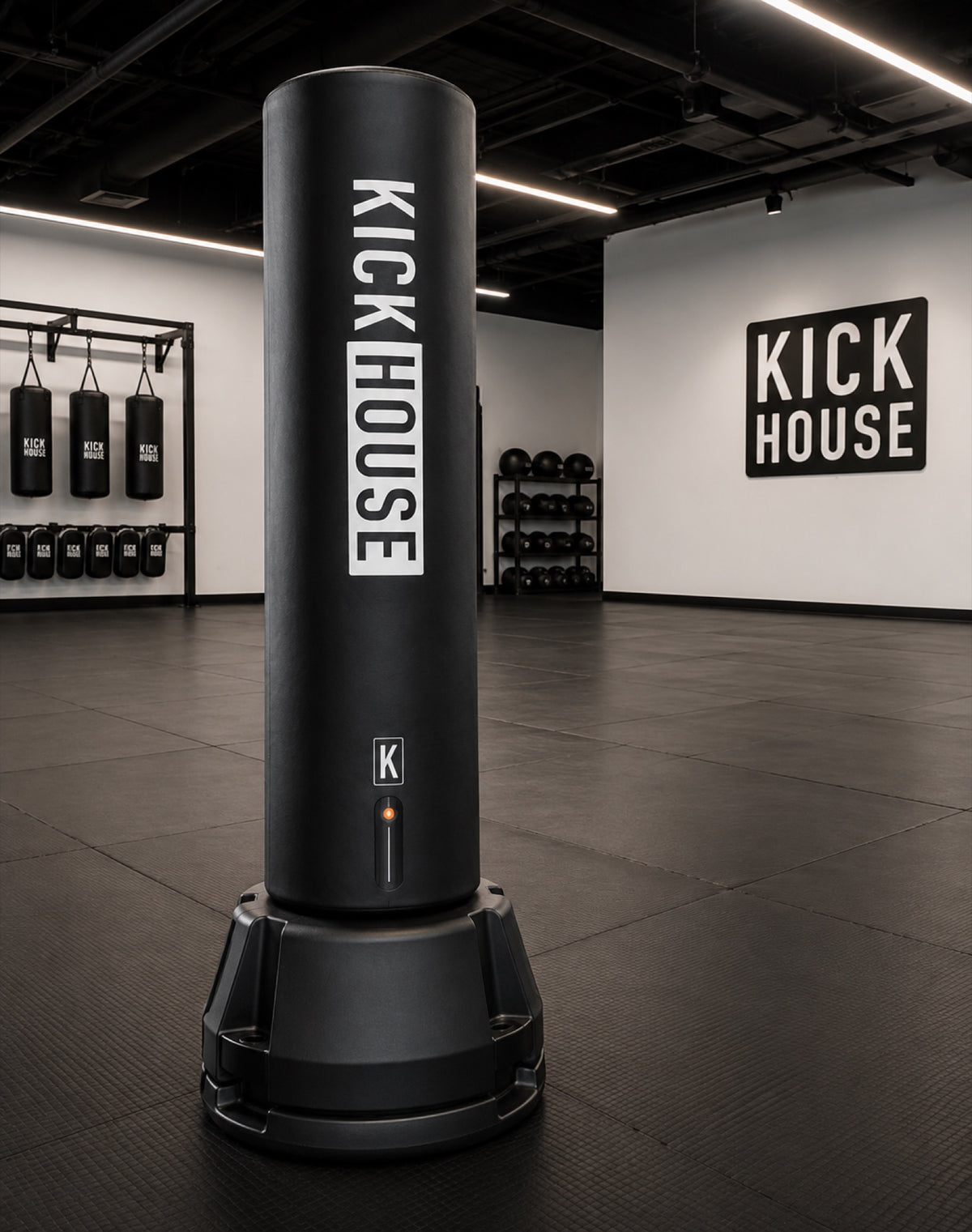 The black KickHouse Smart Bag on a studio floor